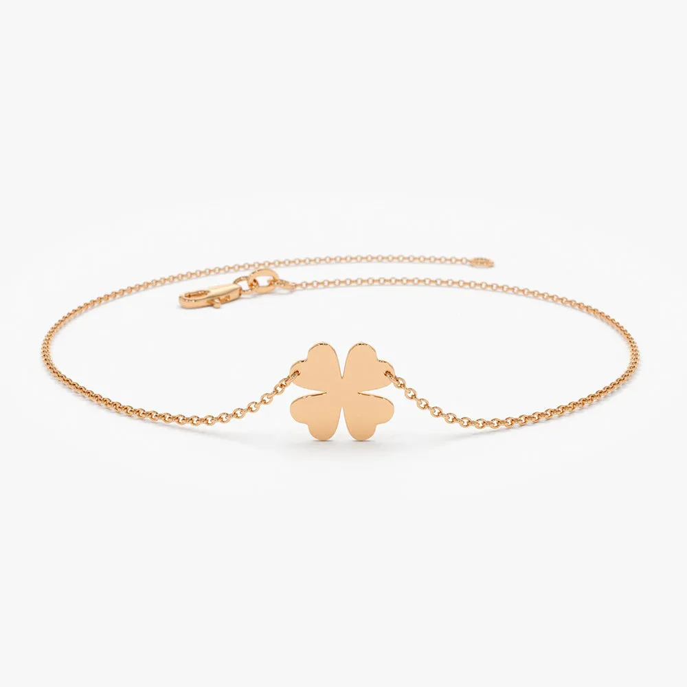 14K Gold Four Leaf Clover Charm Bracelet