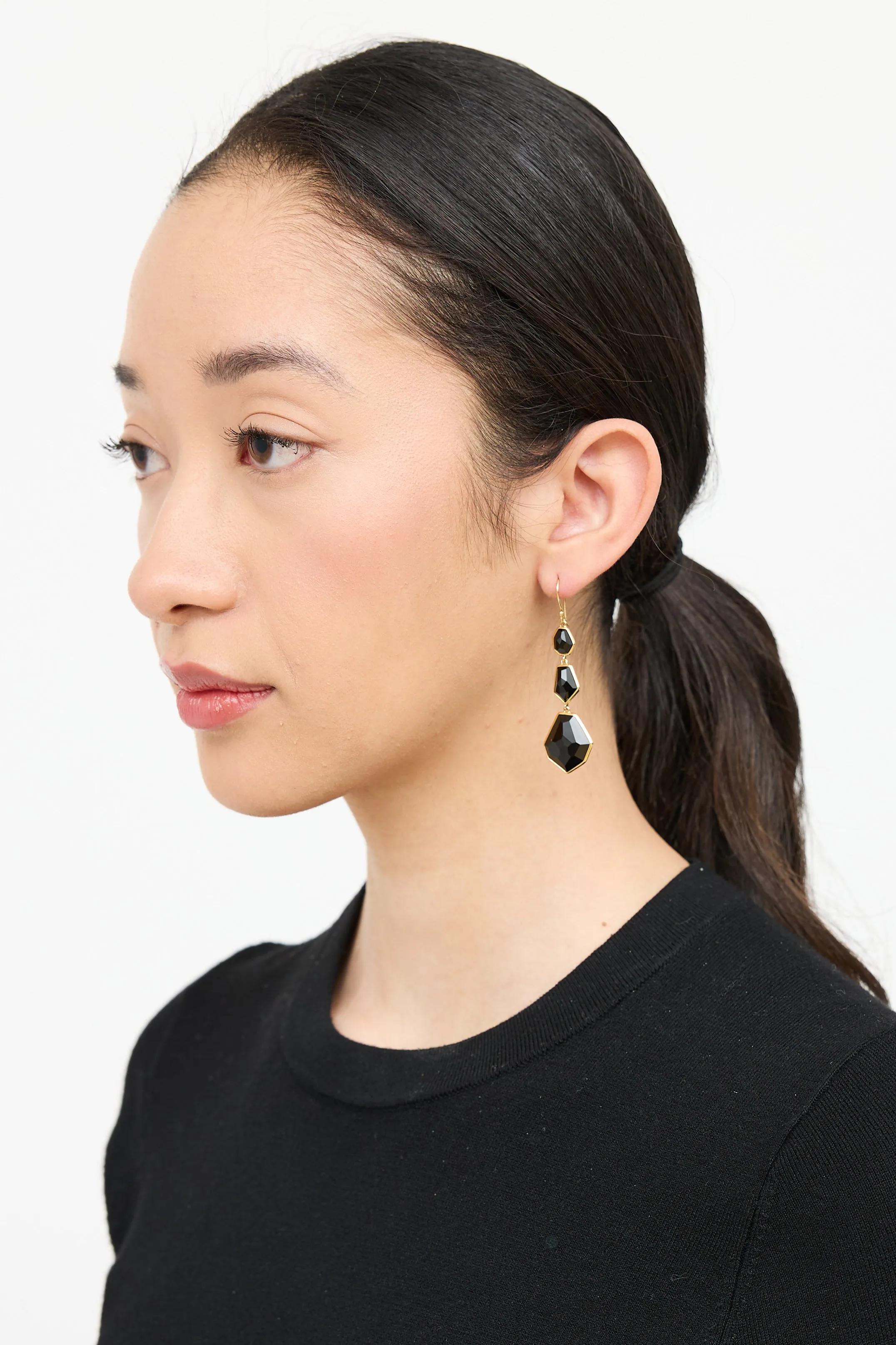 18K Gold & Tiered Onyx Earrings