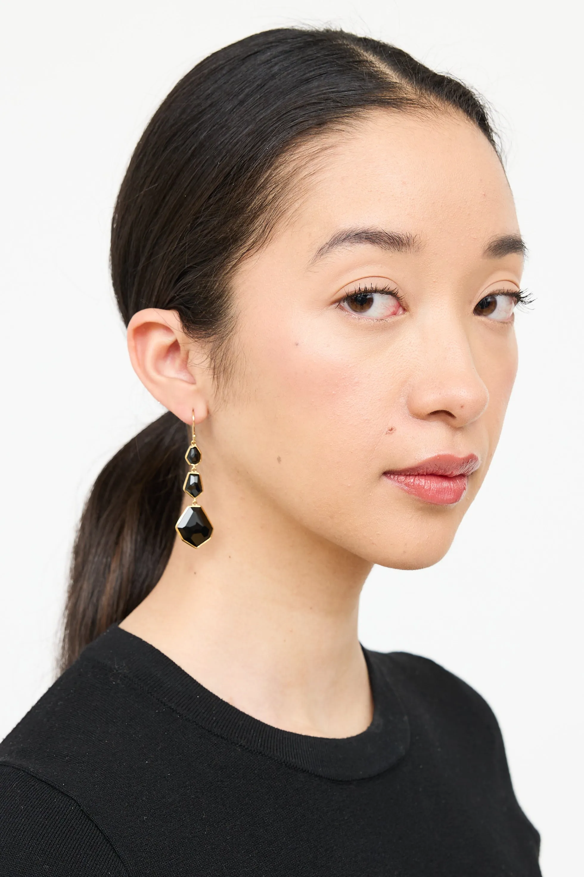 18K Gold & Tiered Onyx Earrings