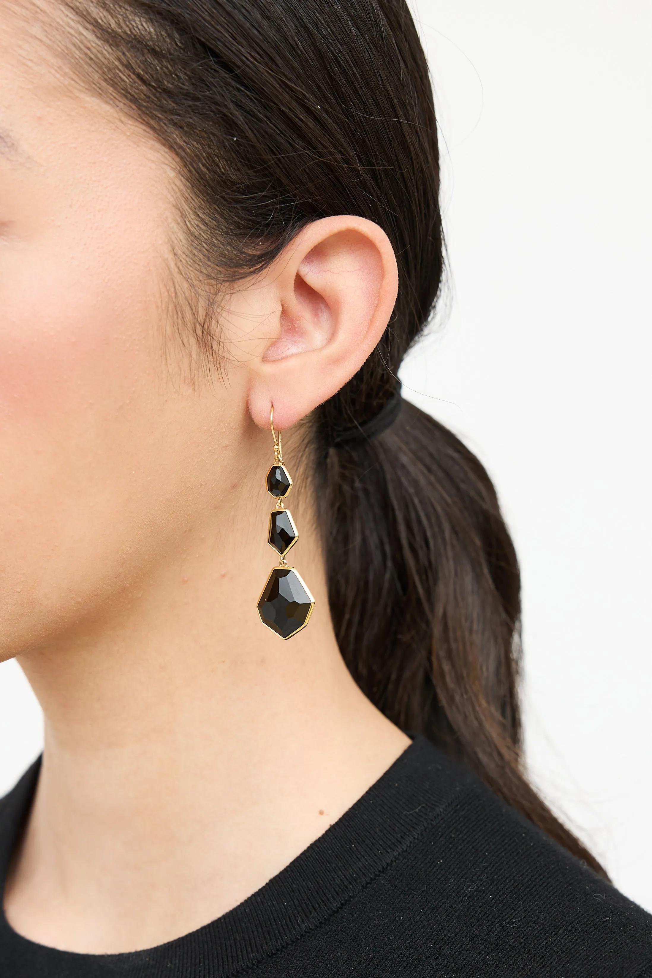 18K Gold & Tiered Onyx Earrings