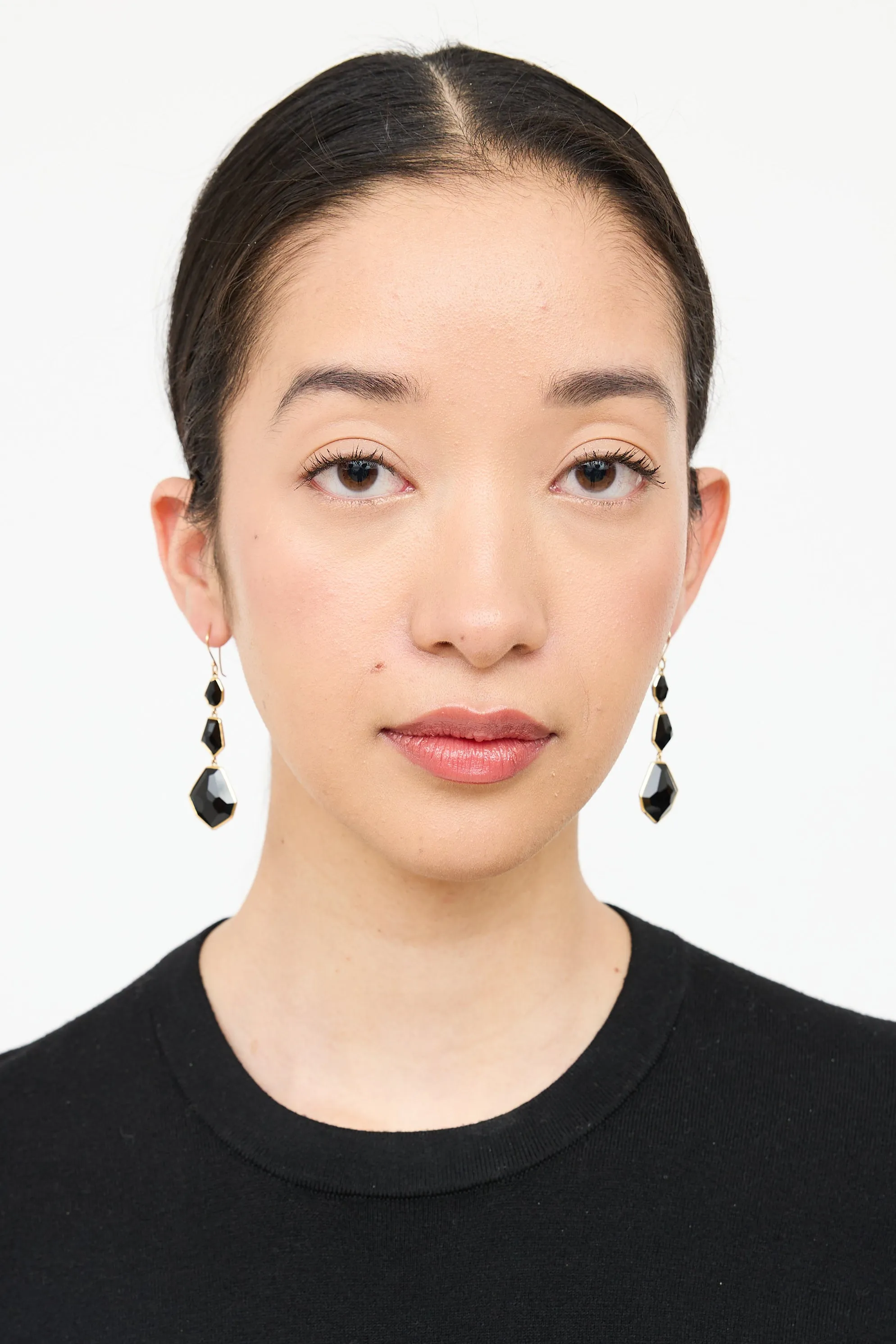 18K Gold & Tiered Onyx Earrings