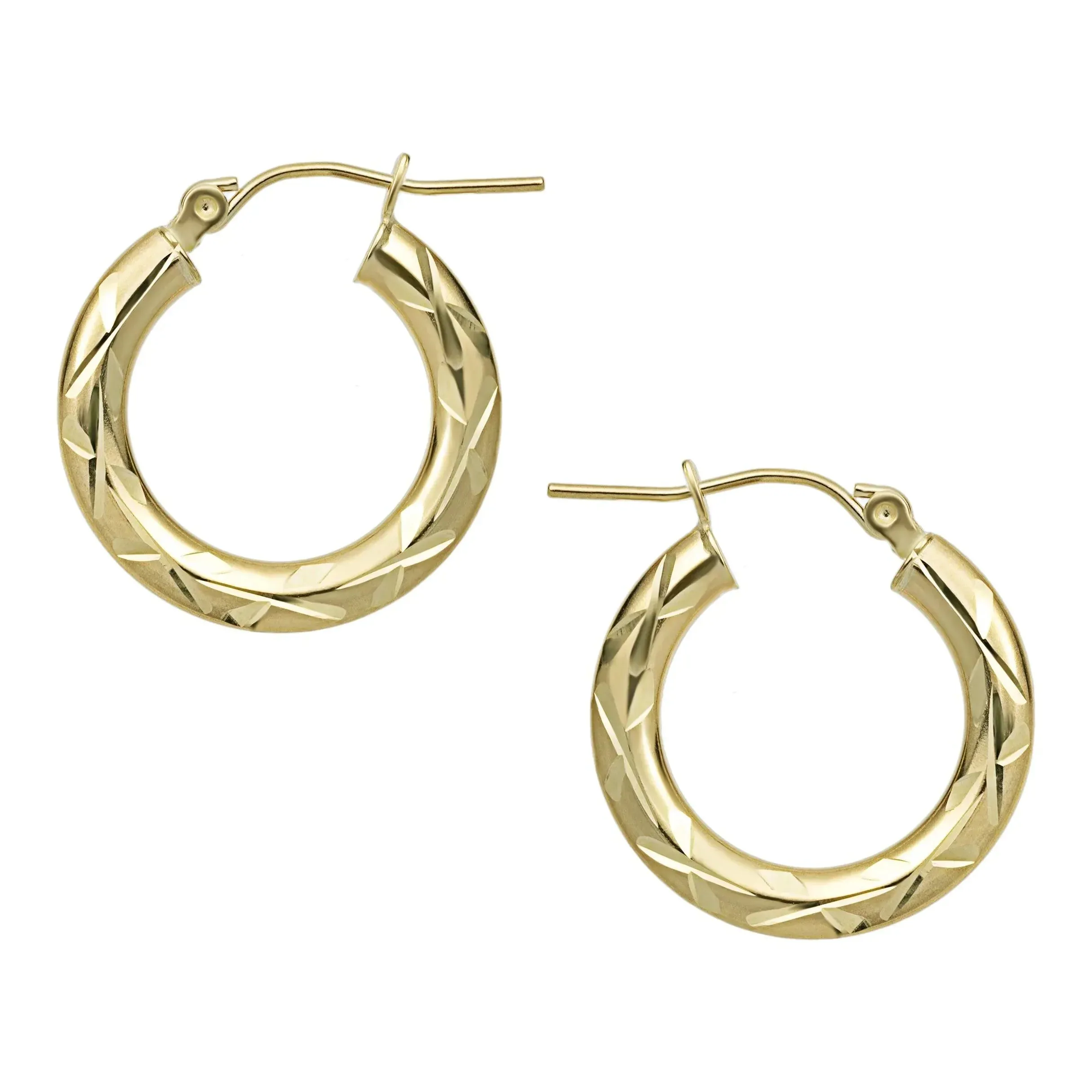 3/4" Diamond Cut Hoop Earrings 10K Yellow Gold