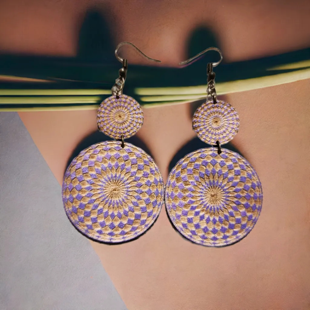 Boho Chic Wooden Lavanda Mandala Earrings: Unique, Sustainable, and Meaningful