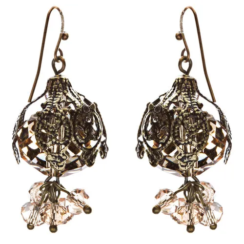 Bold Fashion Crystal Rhinestone Brassy Antique Cluster Ball Earrings E843 Ivory