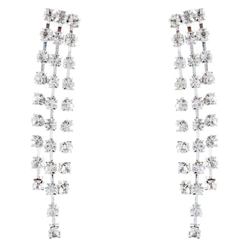 Bridal Wedding Jewelry Crystal Rhinestone Dazzle V Drop Necklace Set J661 Silver