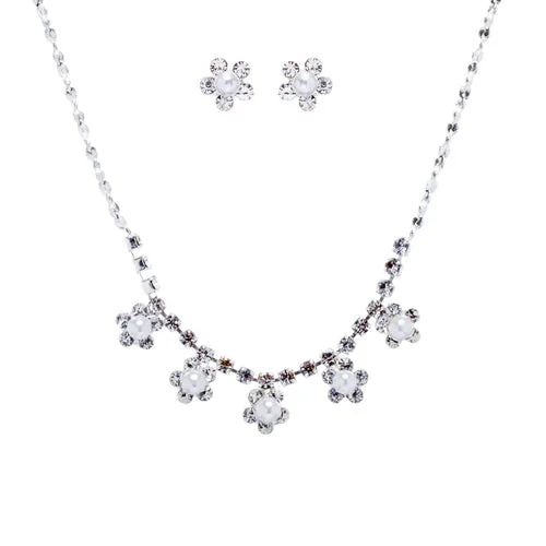 Bridal Wedding Jewelry Set Floral Pearl Rhinestone SM