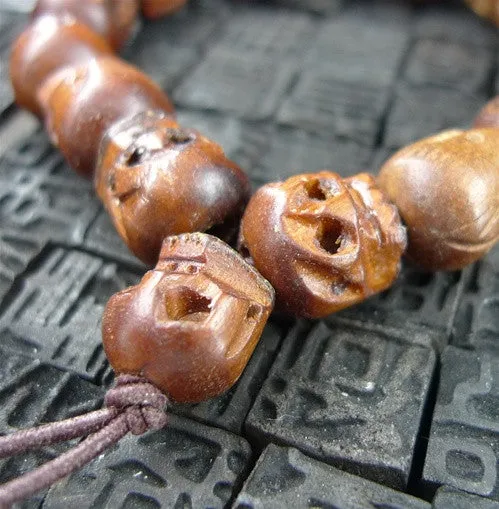 Carved Wood Skull Stretch Bracelet