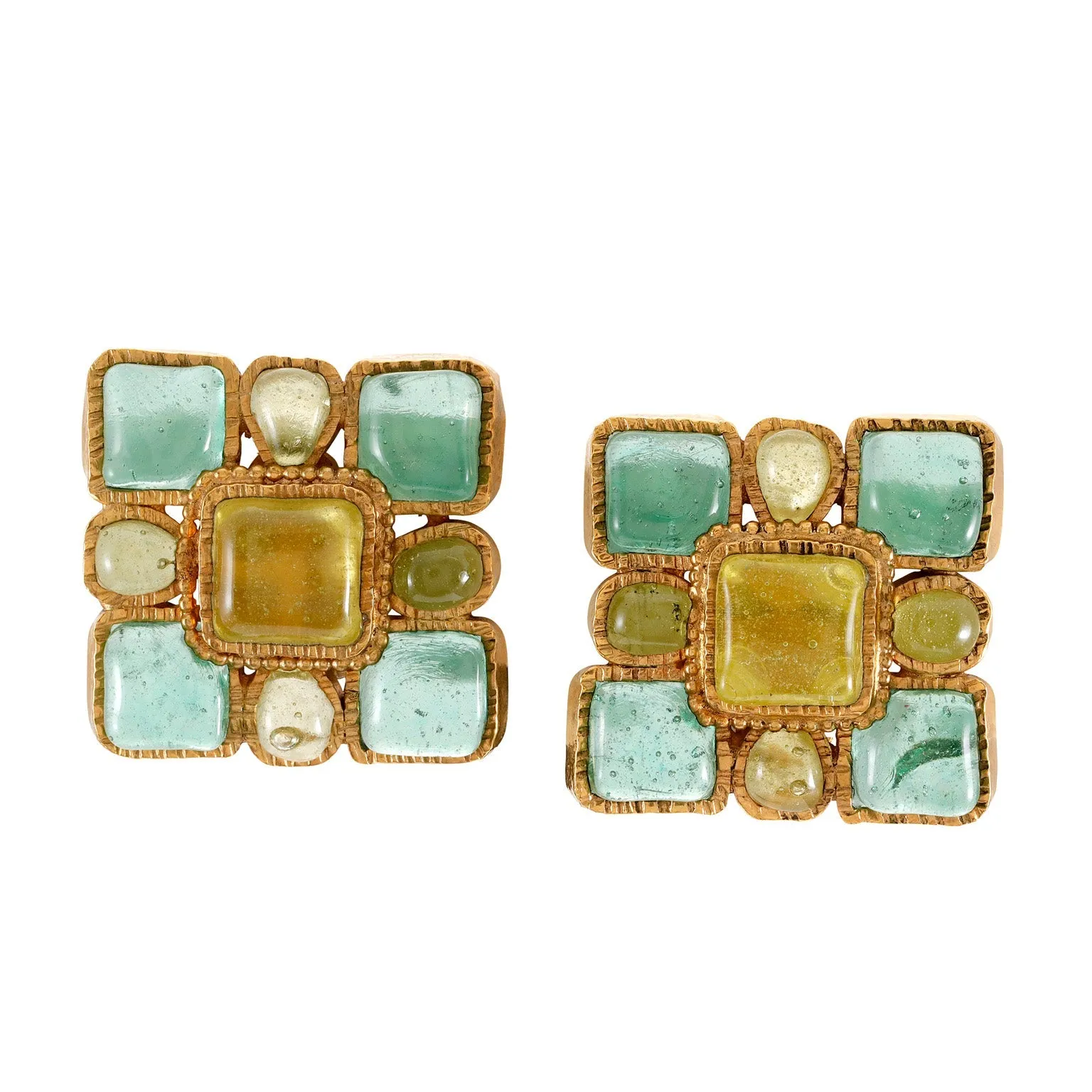 Chanel Aqua Gripoix Square Earrings