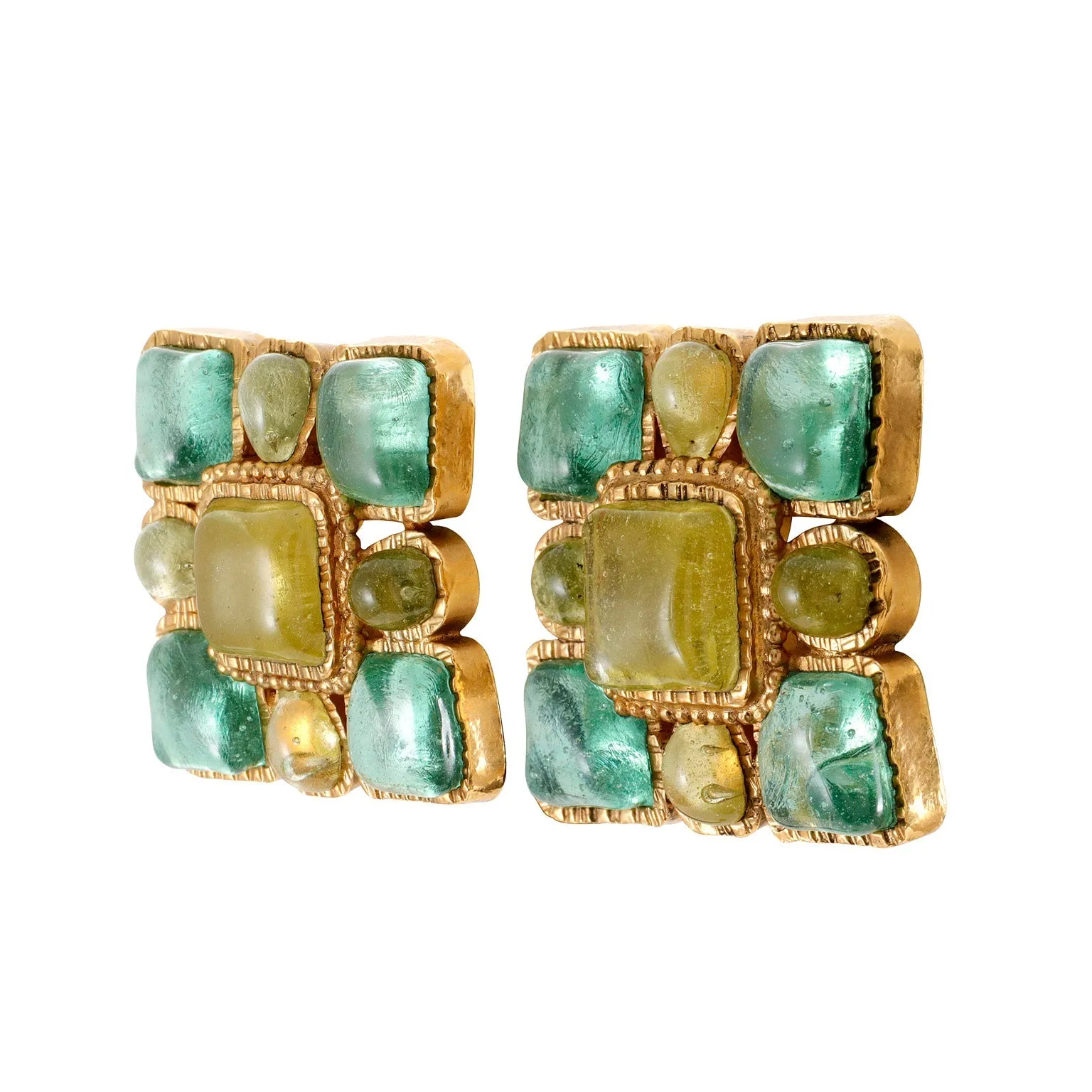 Chanel Aqua Gripoix Square Earrings