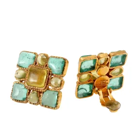 Chanel Aqua Gripoix Square Earrings