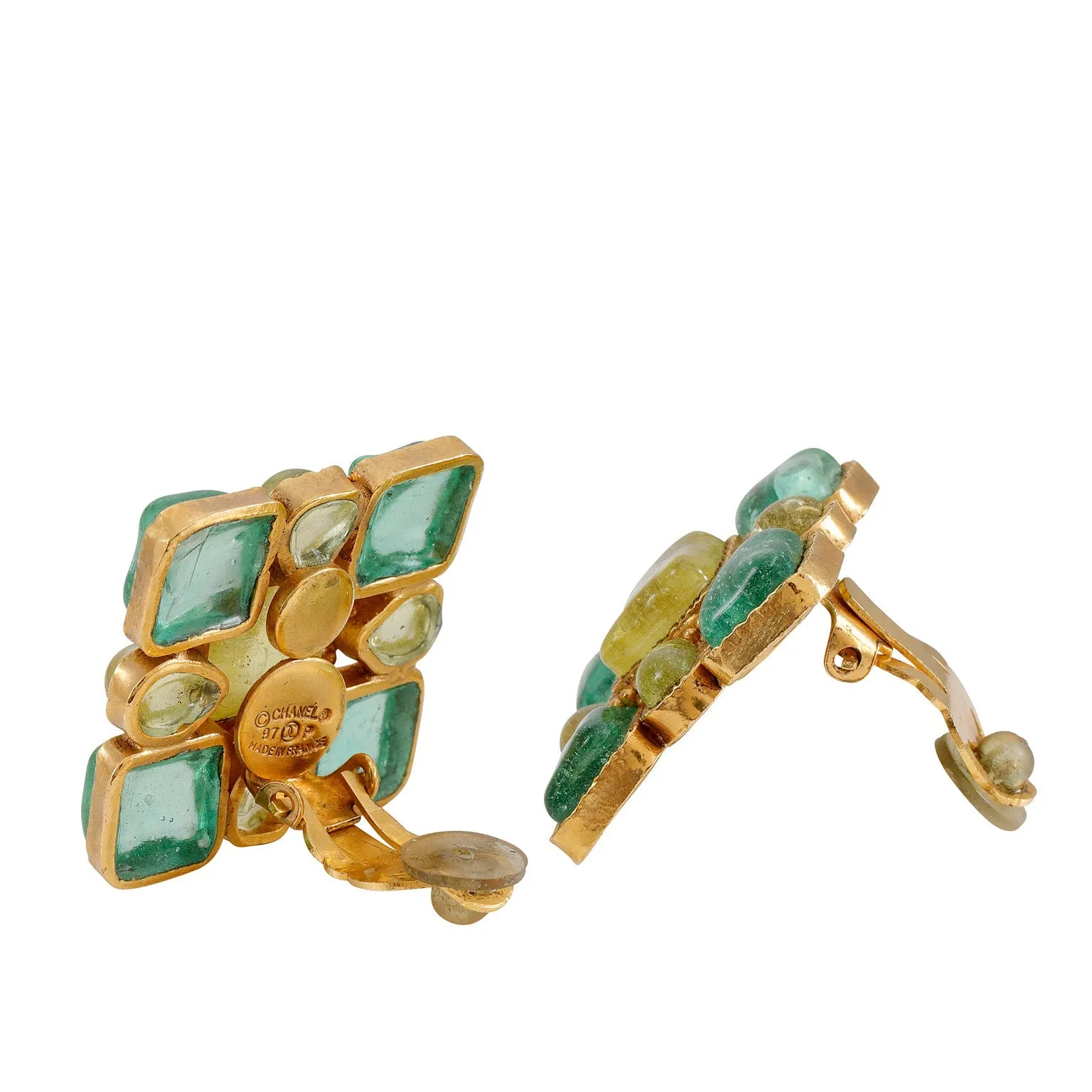 Chanel Aqua Gripoix Square Earrings