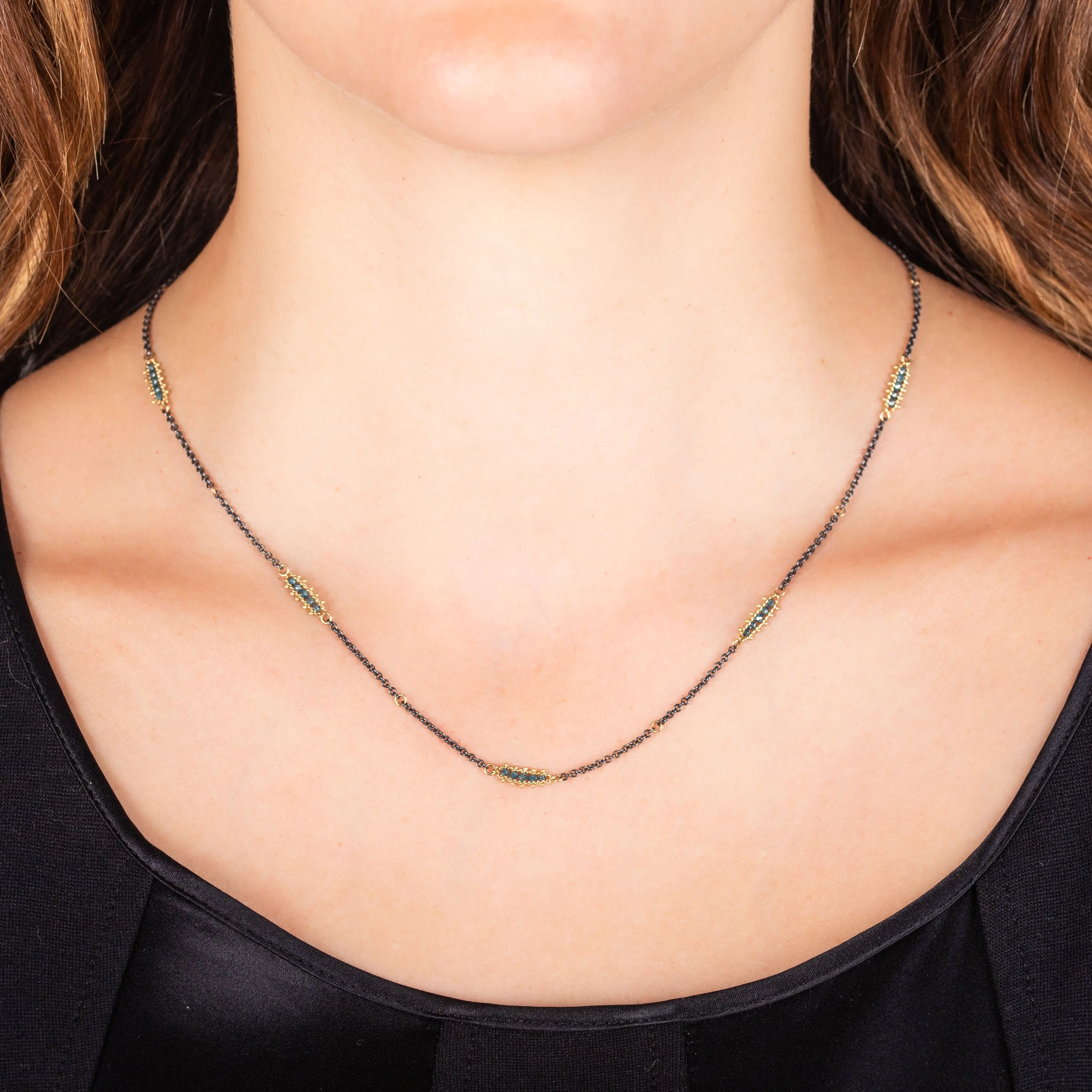 Contrast Satellite Necklace in Blue Diamond