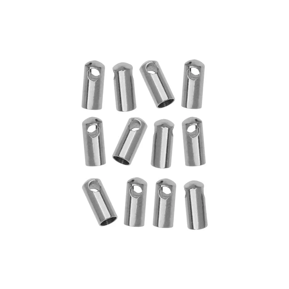 Cord End Cap, Tube 7x3mm Fits up to 2.5mm Cord, Stainless Steel (12 Pieces)