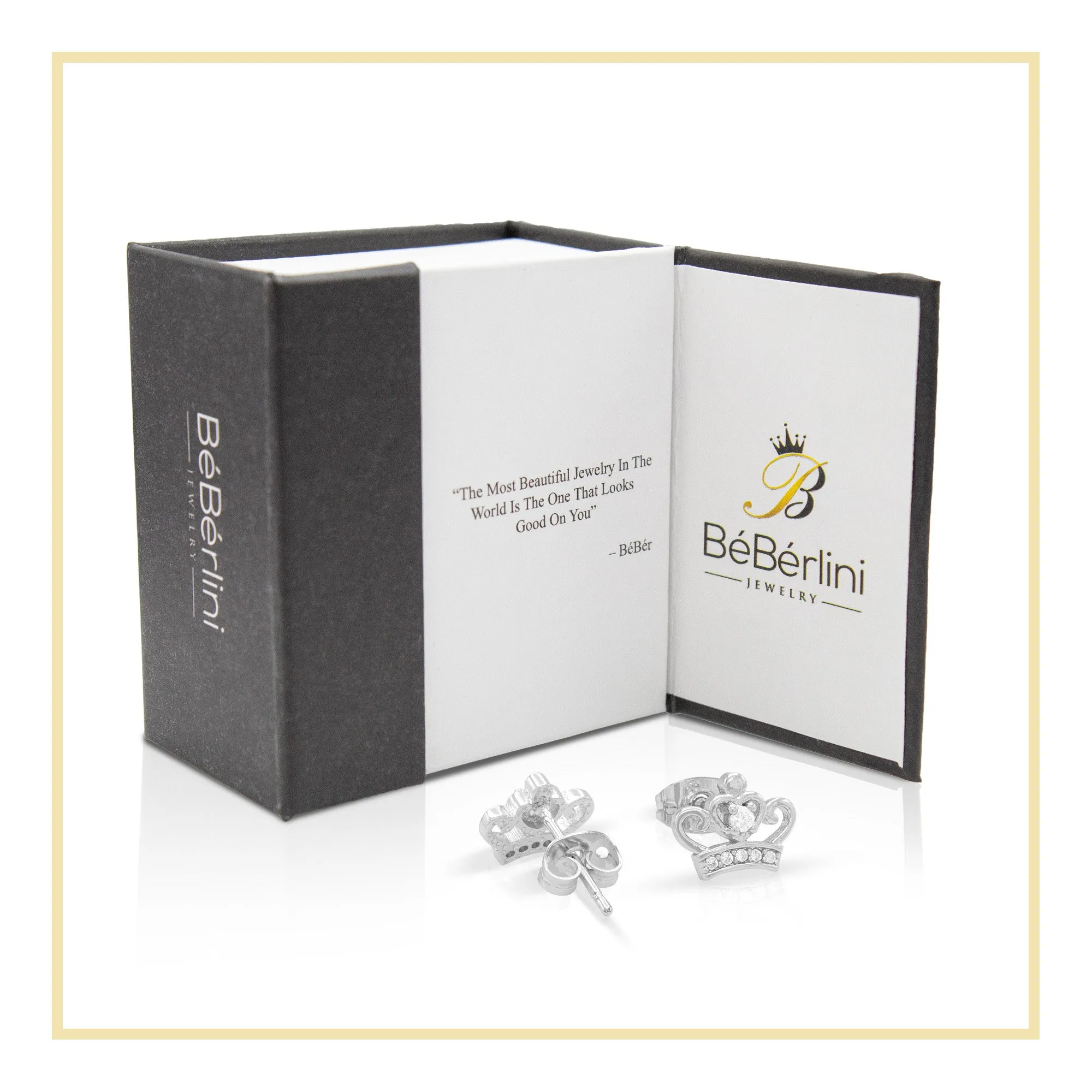 Crown 2 Earrings Cubic Zirconia Hip Hop 14K Gold Filled Silver Studs Jewelry Women