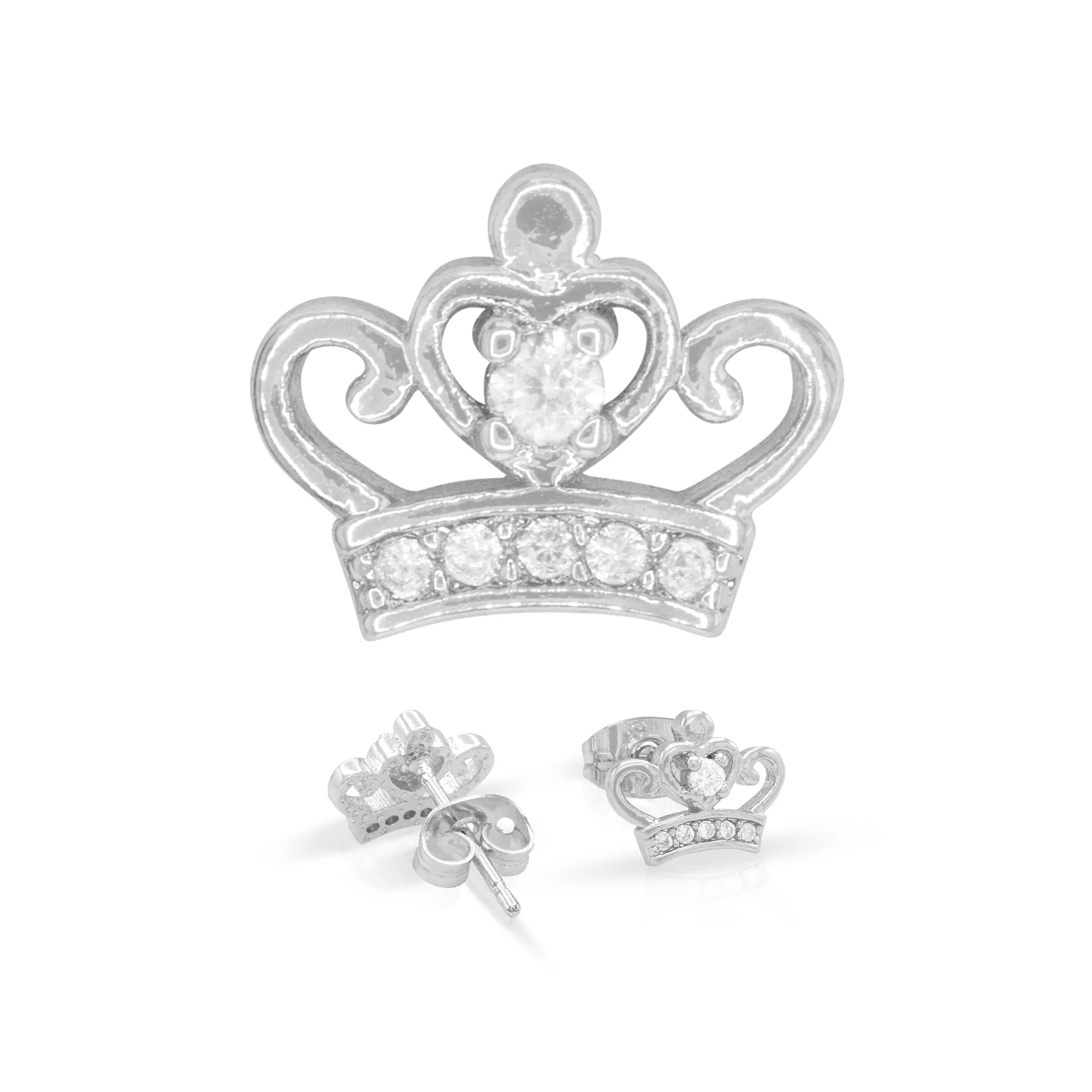 Crown 2 Earrings Cubic Zirconia Hip Hop 14K Gold Filled Silver Studs Jewelry Women