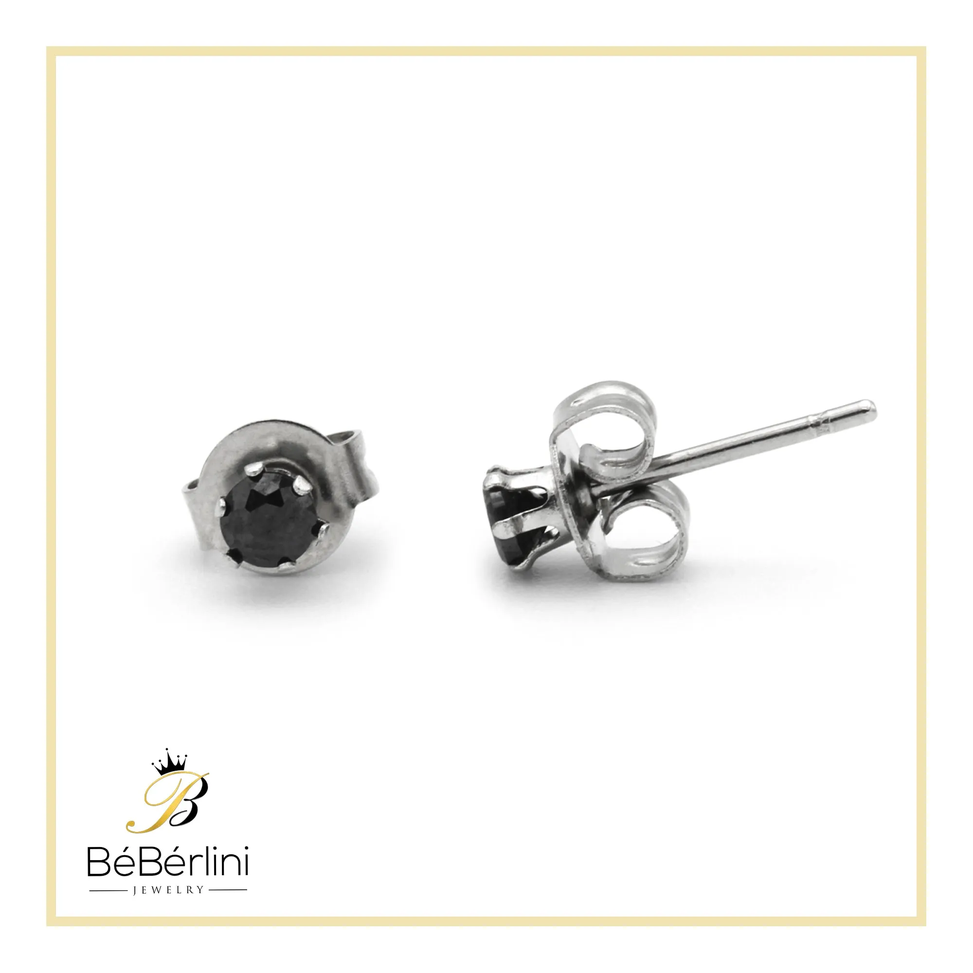 Cubic Zirconia Round Stud Earrings Stainless Steel Black Jewelry Men Women