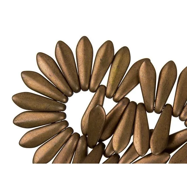 Czech Glass 16x5mm Matte Bronze Dagger Bead Strand by Raven's Journey