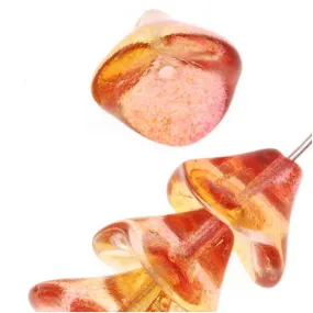 Czech Glass Beads Three Petal Flower 12mm 2-Tone Fuchsia/Lemon (12 pcs)