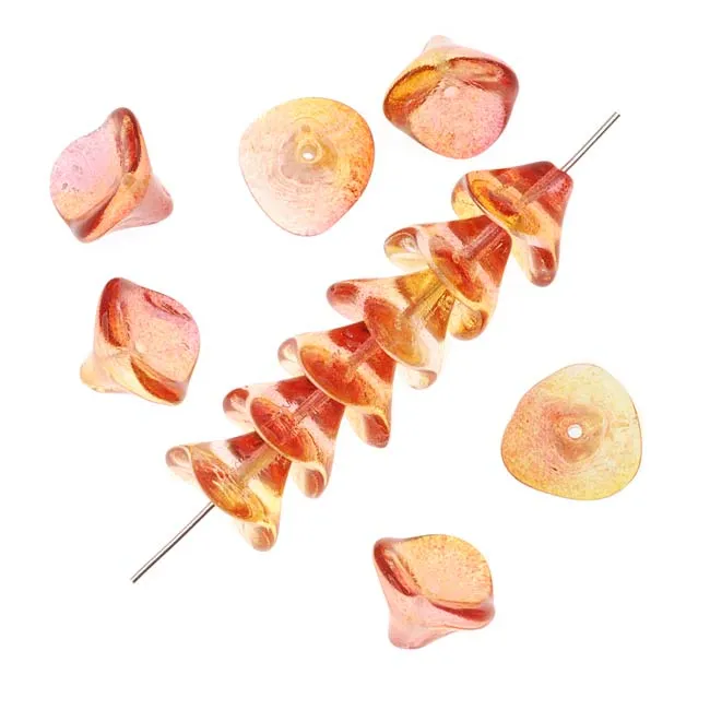 Czech Glass Beads Three Petal Flower 12mm 2-Tone Fuchsia/Lemon (12 pcs)