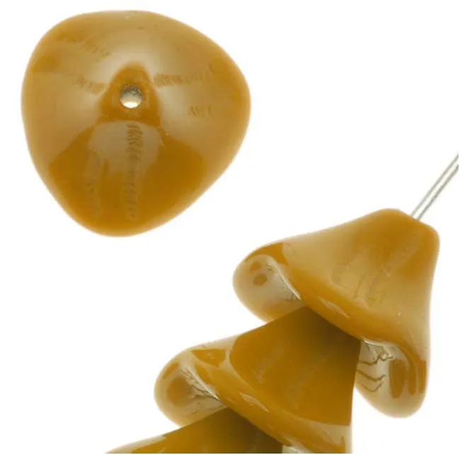 Czech Glass Beads Three Petal Flower 12mm Opaque Mustard Yellow (12 pcs)
