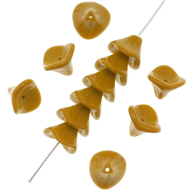 Czech Glass Beads Three Petal Flower 12mm Opaque Mustard Yellow (12 pcs)