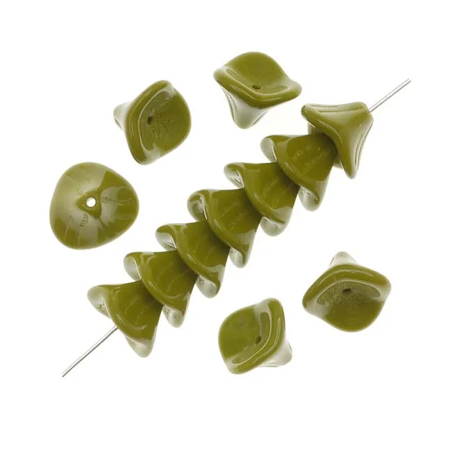 Czech Glass Beads Three Petal Flower 12mm Opaque Olivine Green (12 pcs)