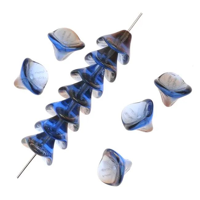 Czech Glass Beads Three Petal Flower 12mm Sapphire Blue Celsian (12 pcs)