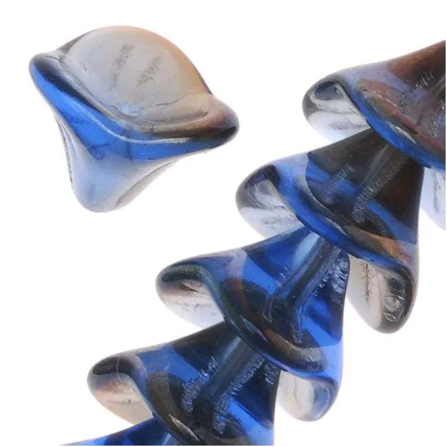 Czech Glass Beads Three Petal Flower 12mm Sapphire Blue Celsian (12 pcs)