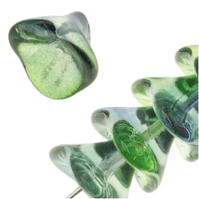 Czech Glass Beads Three Petal Flower 12mm Two Tone Blueberry/Green Tea (12 pcs)