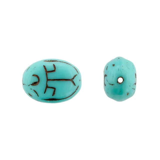 Czech Glass Turquoise with Bronze Finish Scarab Bead by Raven's Journey (2 Pieces)