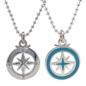 Enamel Outline Compass Small St Christopher Silver Necklace