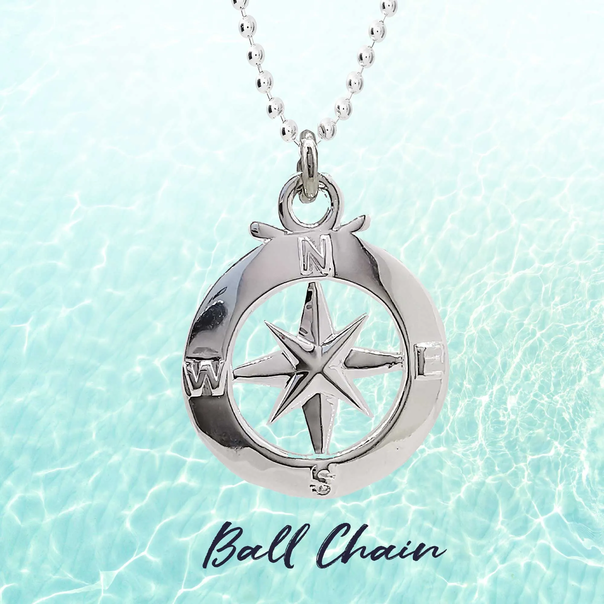Enamel Outline Compass Small St Christopher Silver Necklace