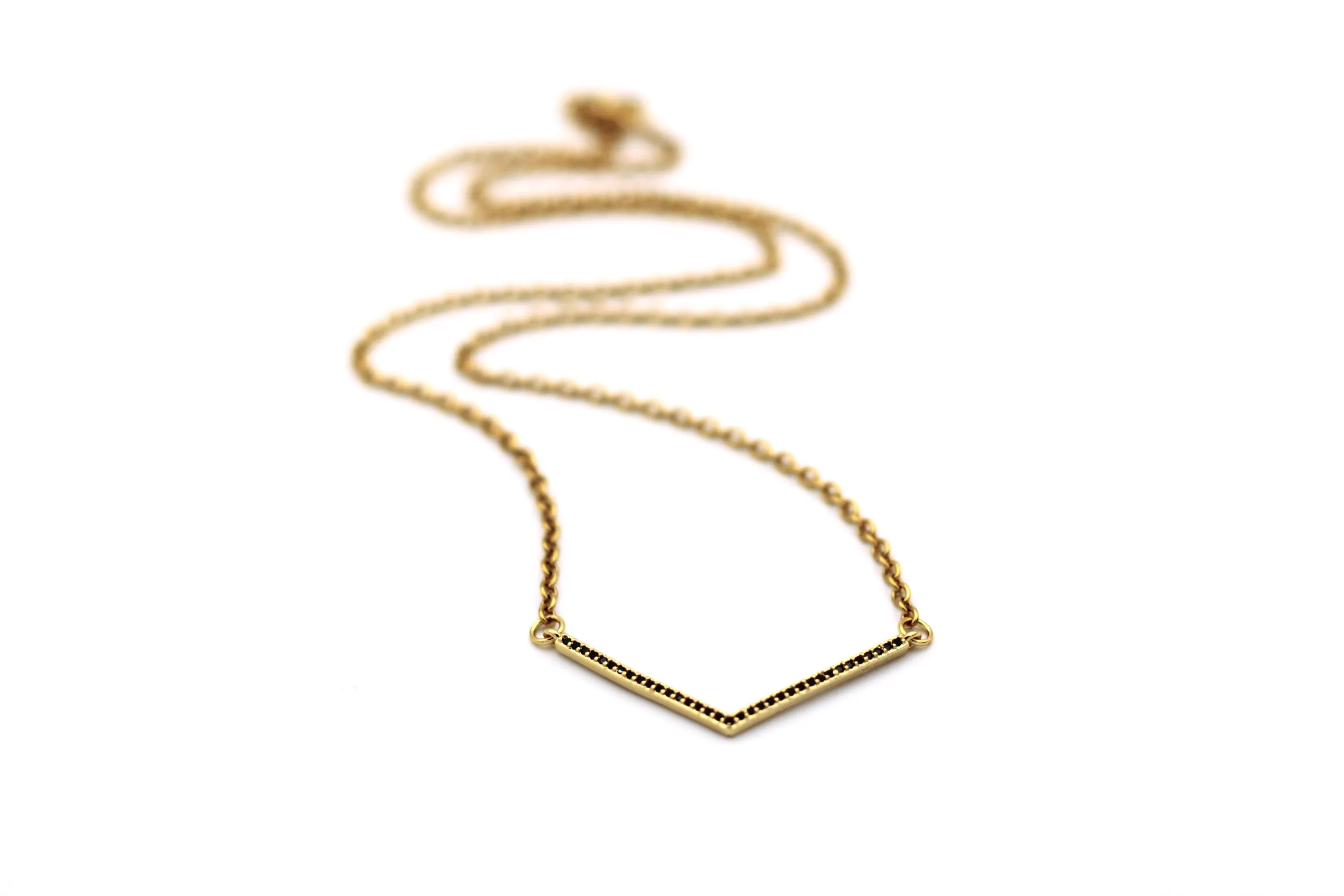 Gold Black Rhinestone V Necklace