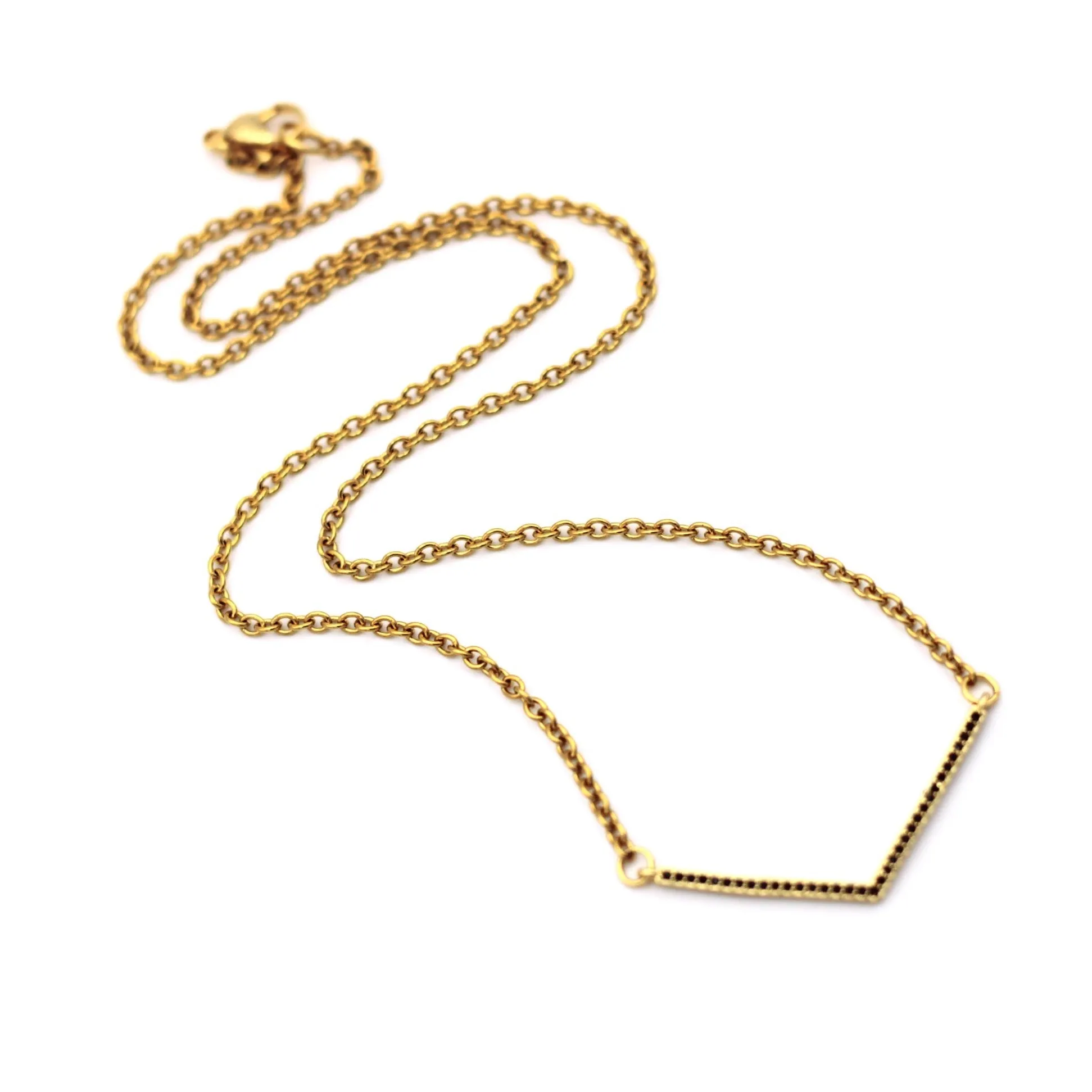 Gold Black Rhinestone V Necklace
