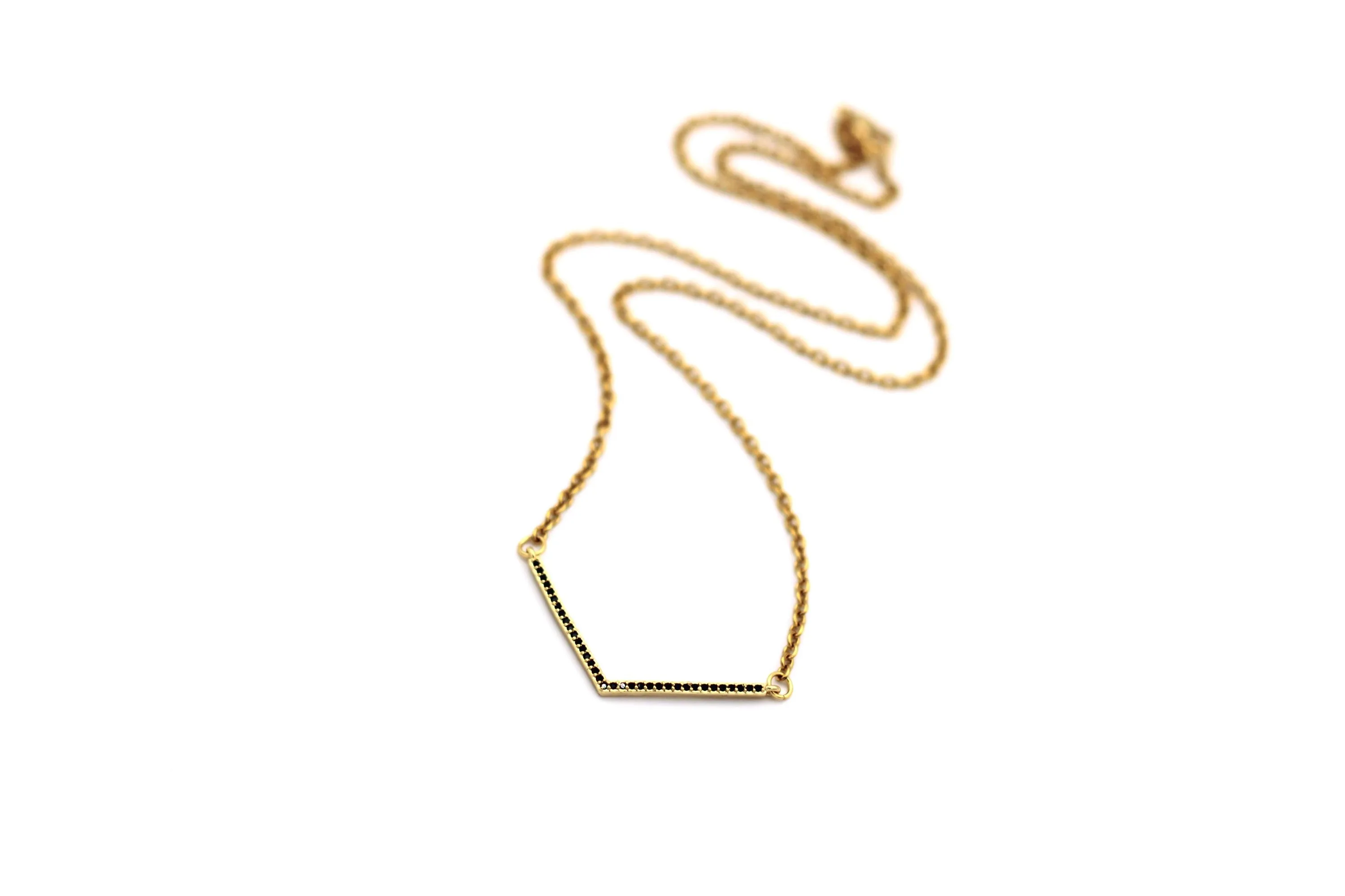 Gold Black Rhinestone V Necklace