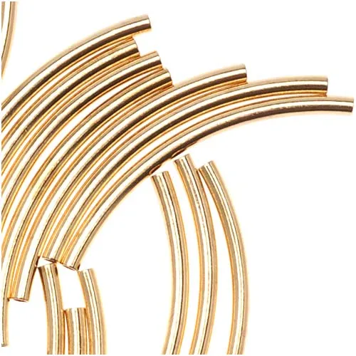 Gold Plated Curved Noodle Tube Beads 1.5mm x 20mm (50 pcs)
