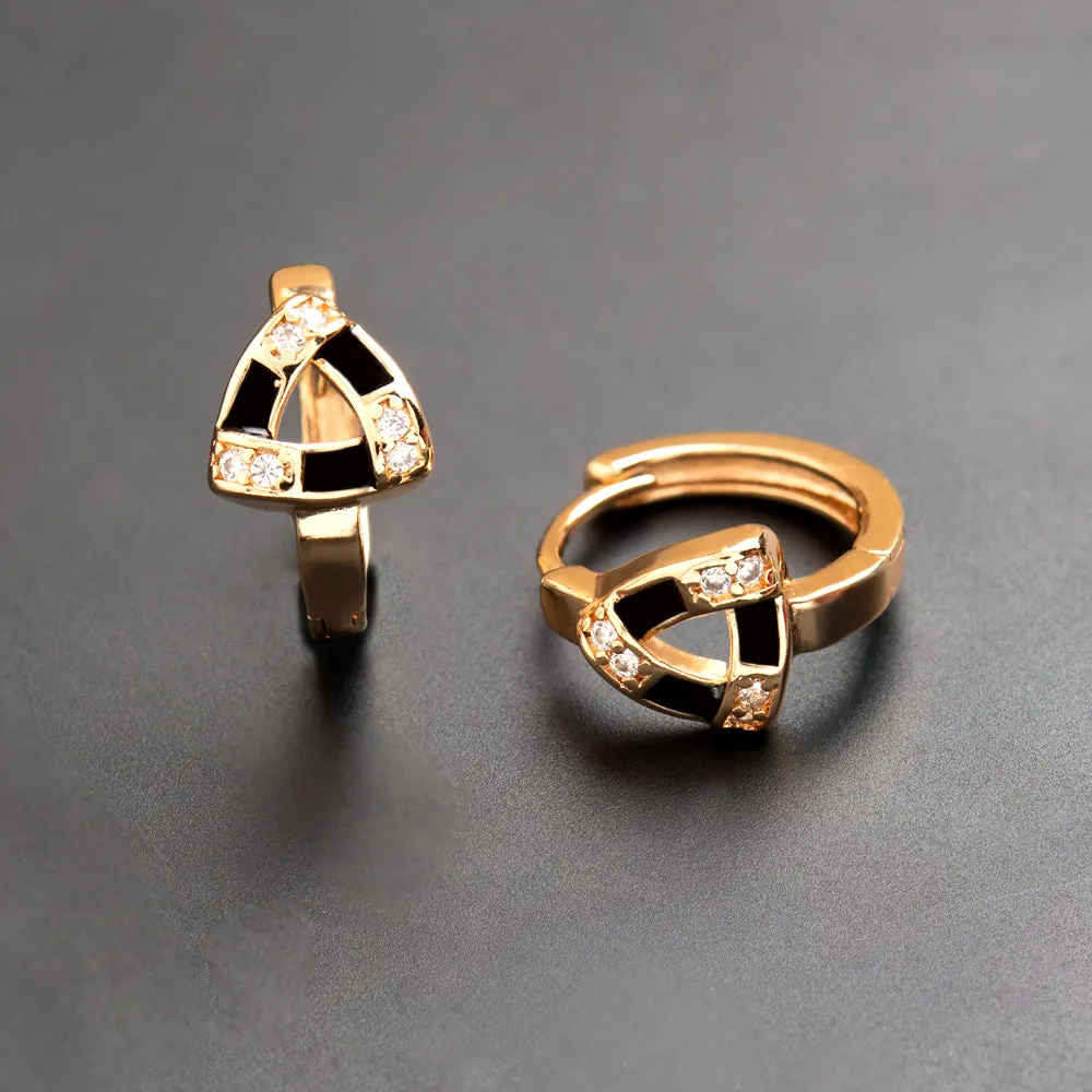 Gold Plated CZ American Diamond With Enamel Bali Hoops Earring