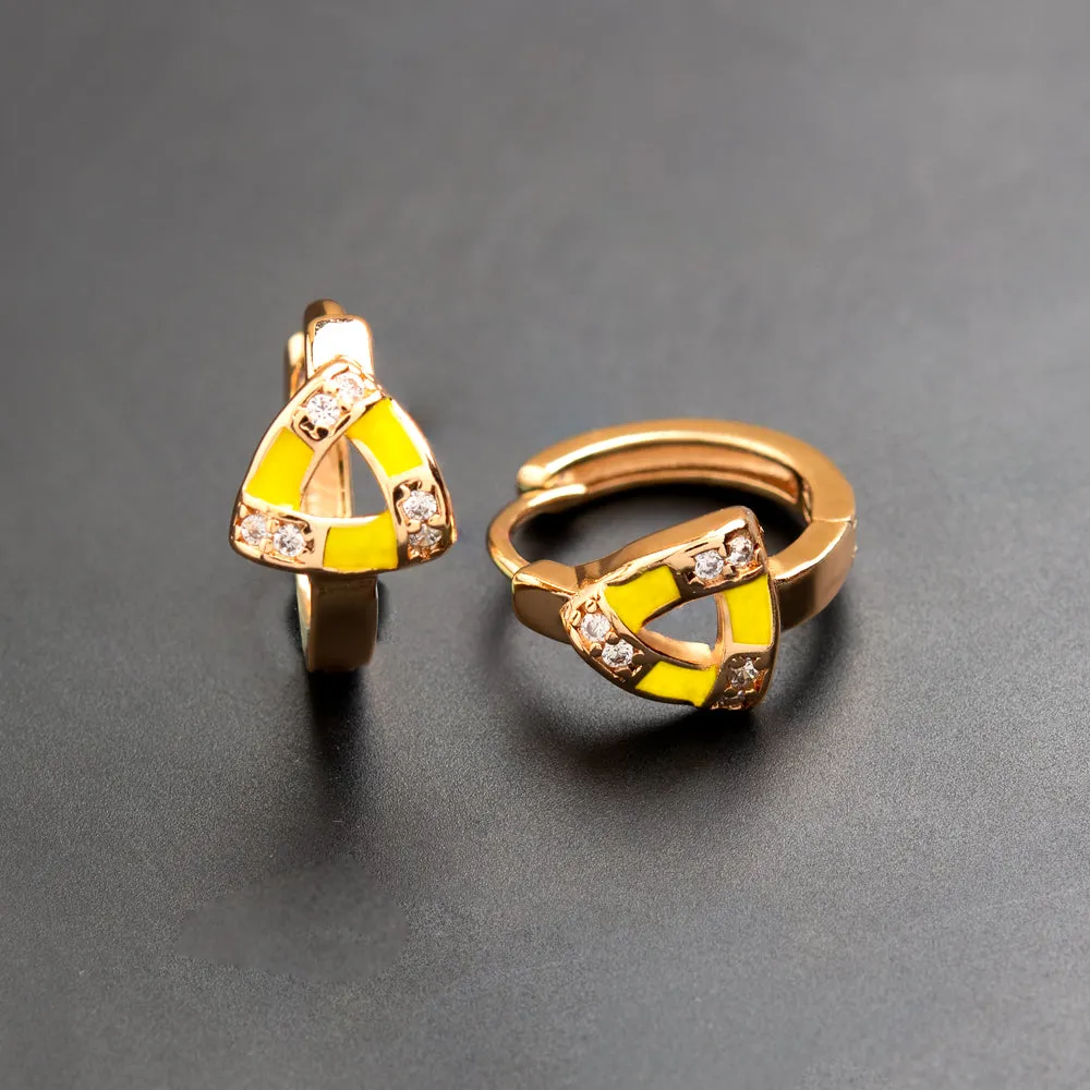 Gold Plated CZ American Diamond With Enamel Bali Hoops Earring