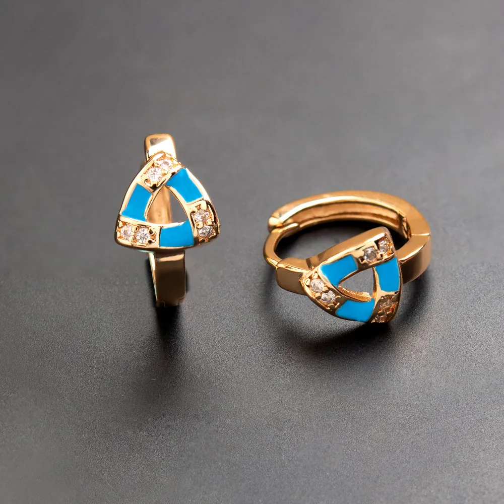 Gold Plated CZ American Diamond With Enamel Bali Hoops Earring