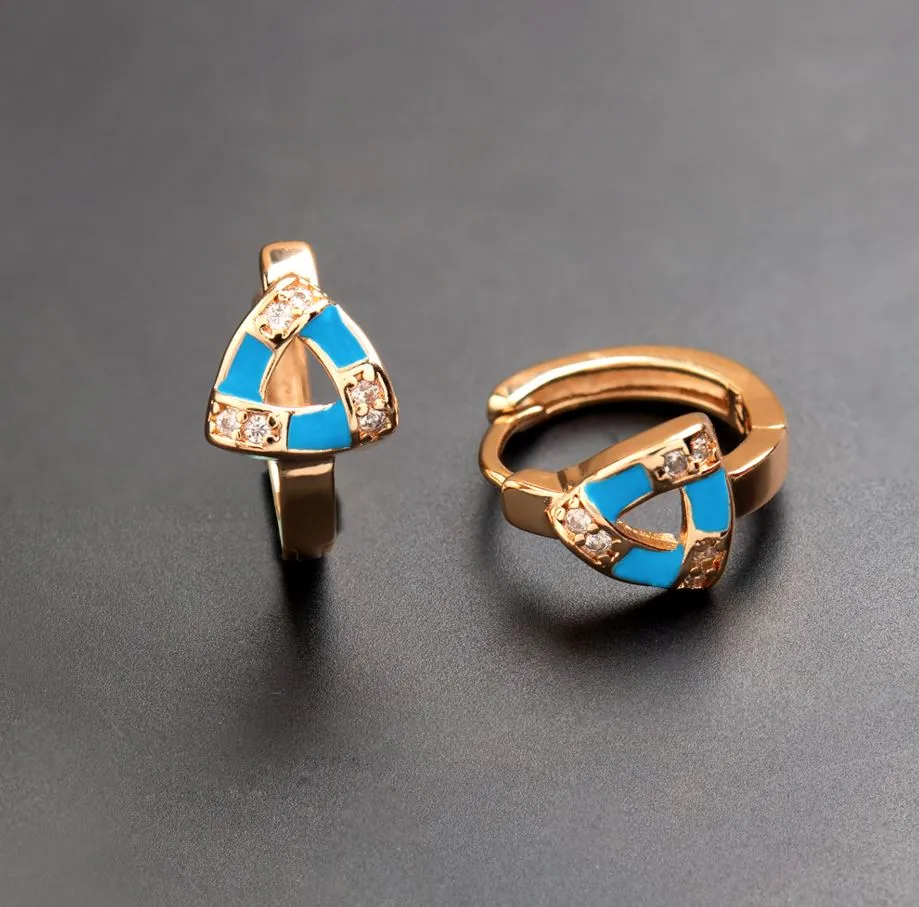 Gold Plated CZ American Diamond With Enamel Bali Hoops Earring