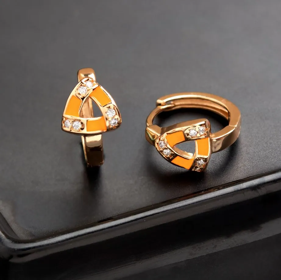 Gold Plated CZ American Diamond With Enamel Bali Hoops Earring