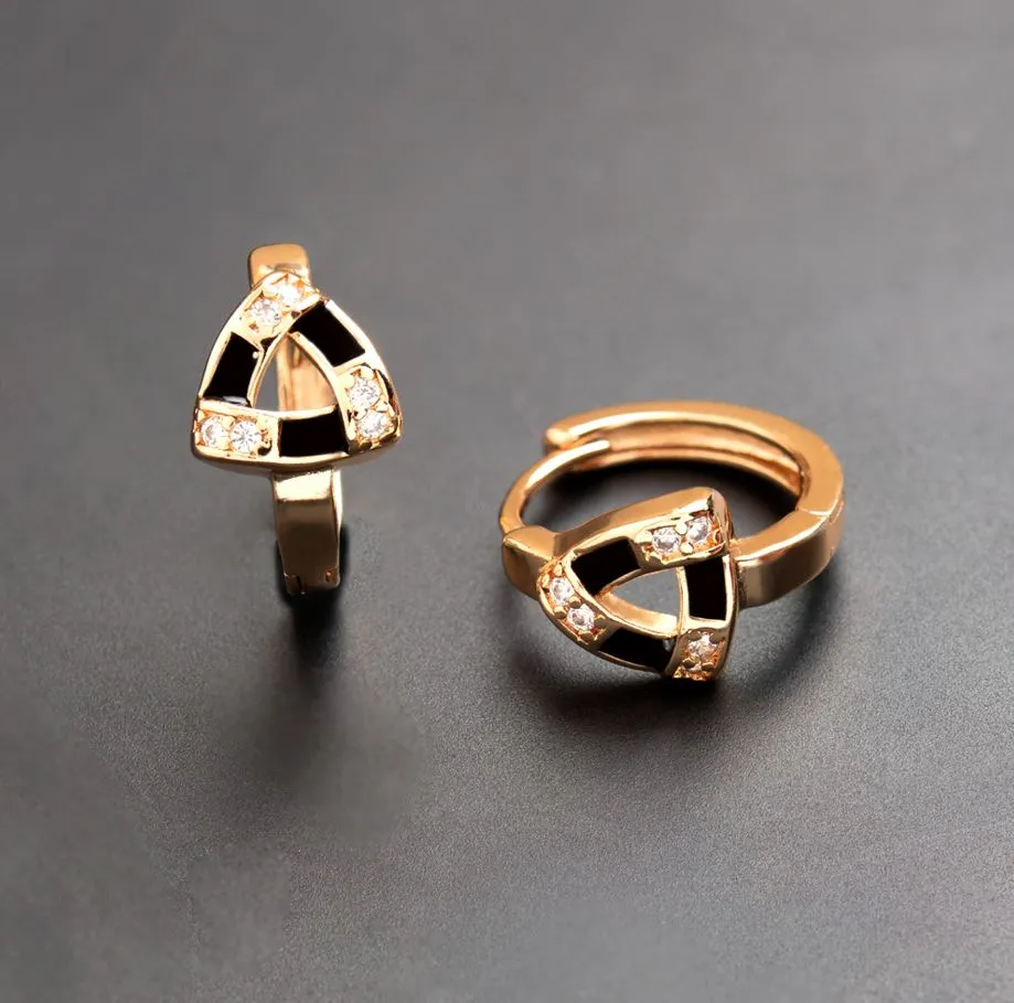 Gold Plated CZ American Diamond With Enamel Bali Hoops Earring