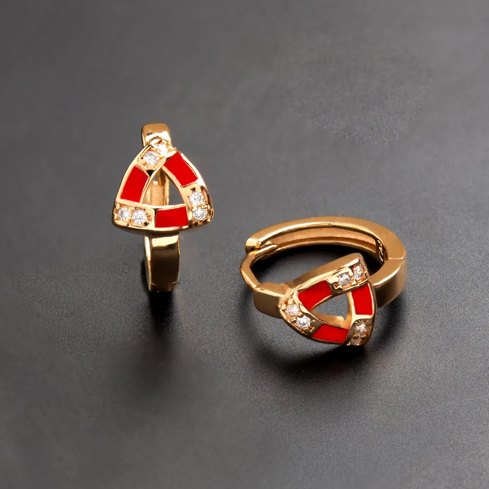 Gold Plated CZ American Diamond With Enamel Bali Hoops Earring