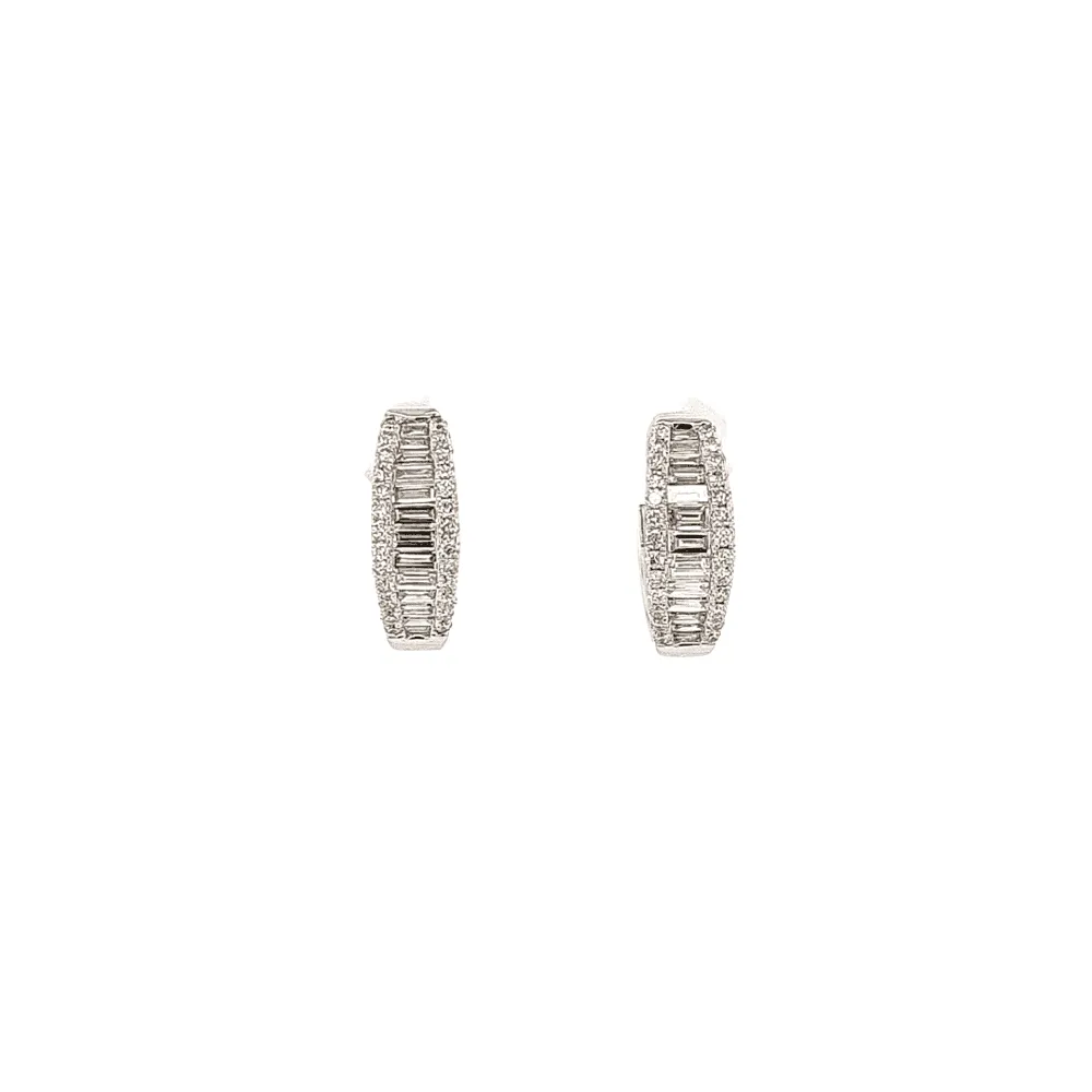 Graduated Baguette Diamond Hoop Earrings - 1.02ct