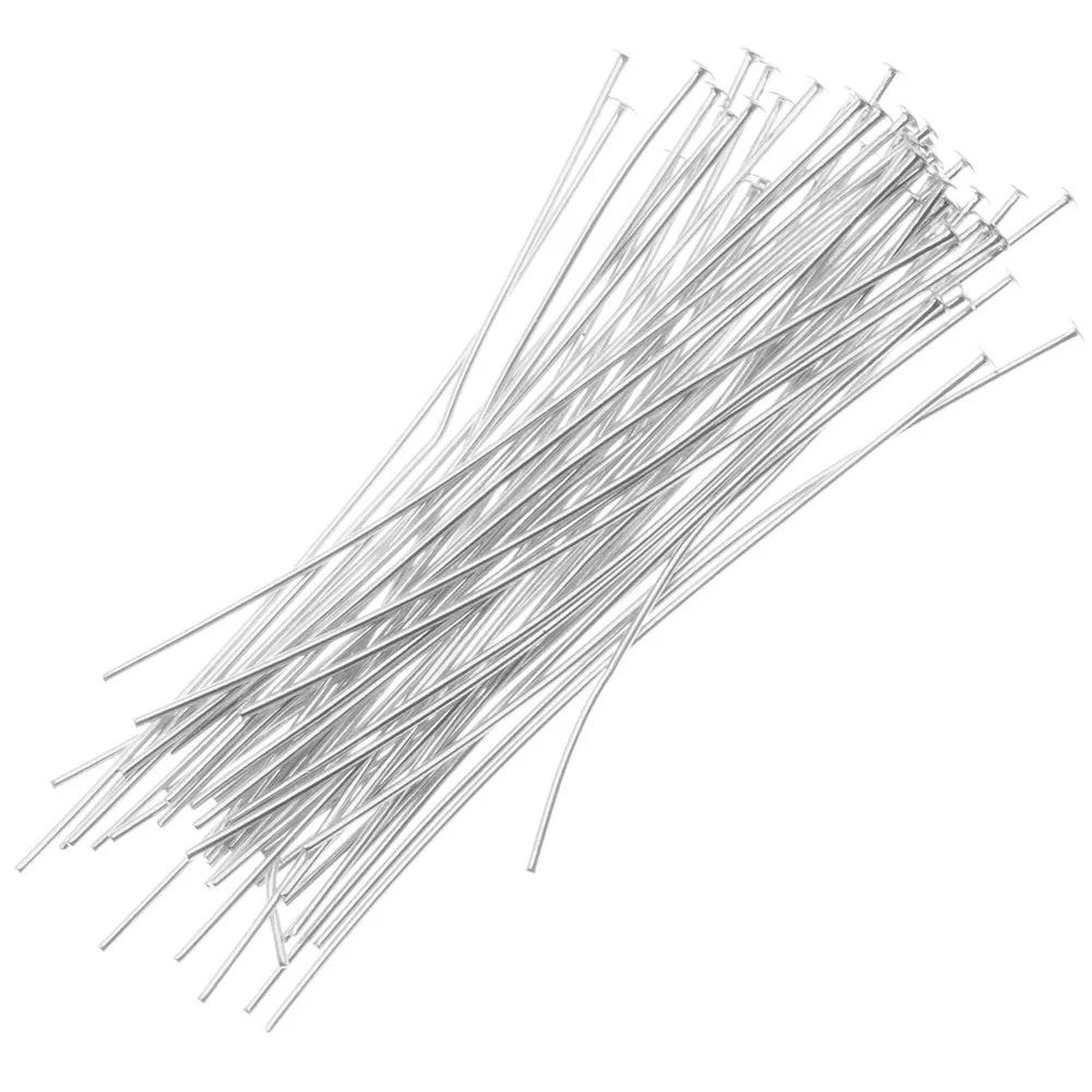 Head Pins, 2 Inches Long and 24 Gauge Thick, Silver FIlled (20 Pieces)