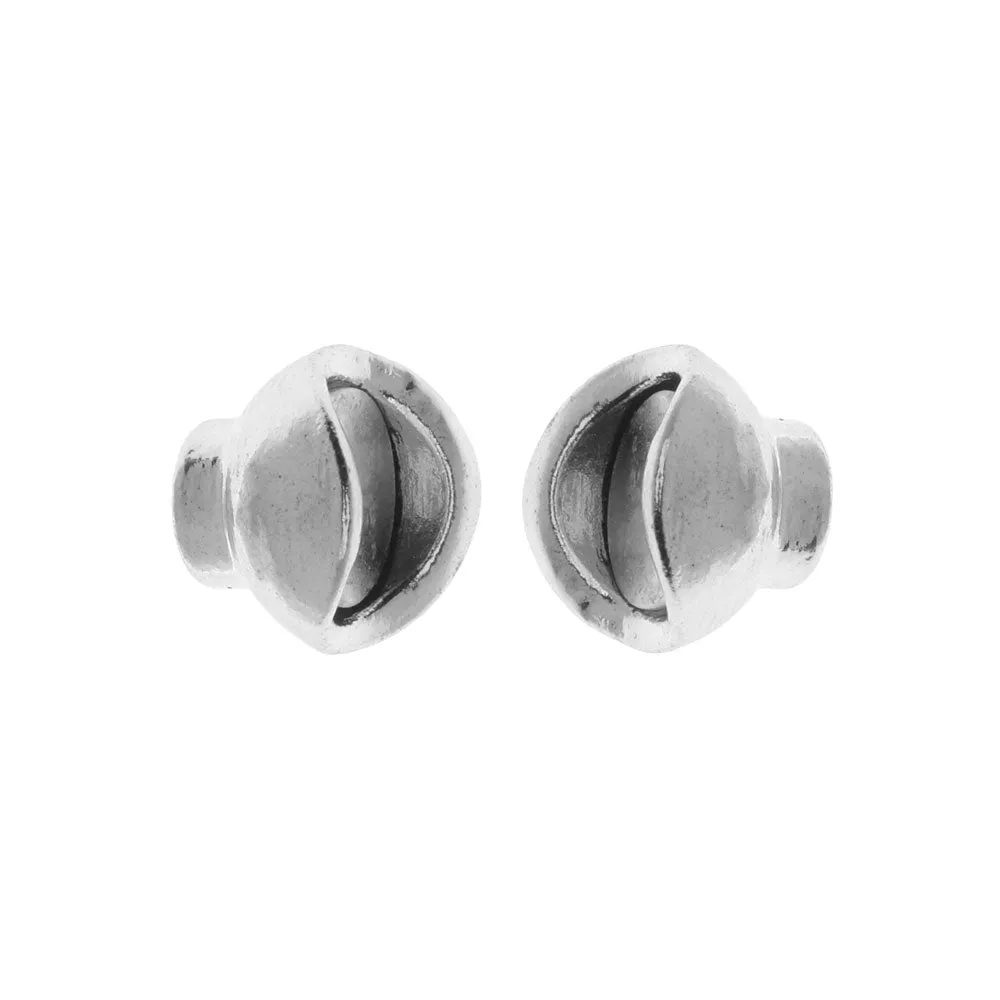 Magnetic Clasps, Sphere Shape 15x12mm, Fits 4mm Cord, Silver Tone (2 Sets)