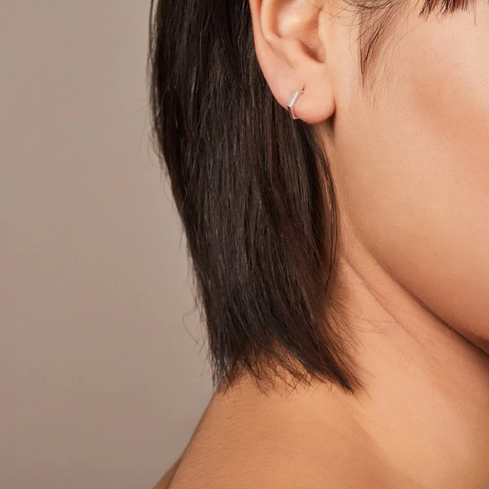 Mini Hexagon Hoop Earrings - Silver - HXE18S