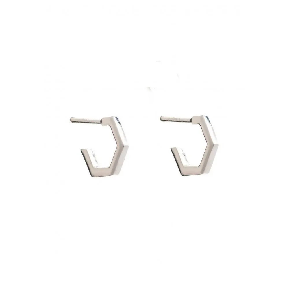 Mini Hexagon Hoop Earrings - Silver - HXE18S