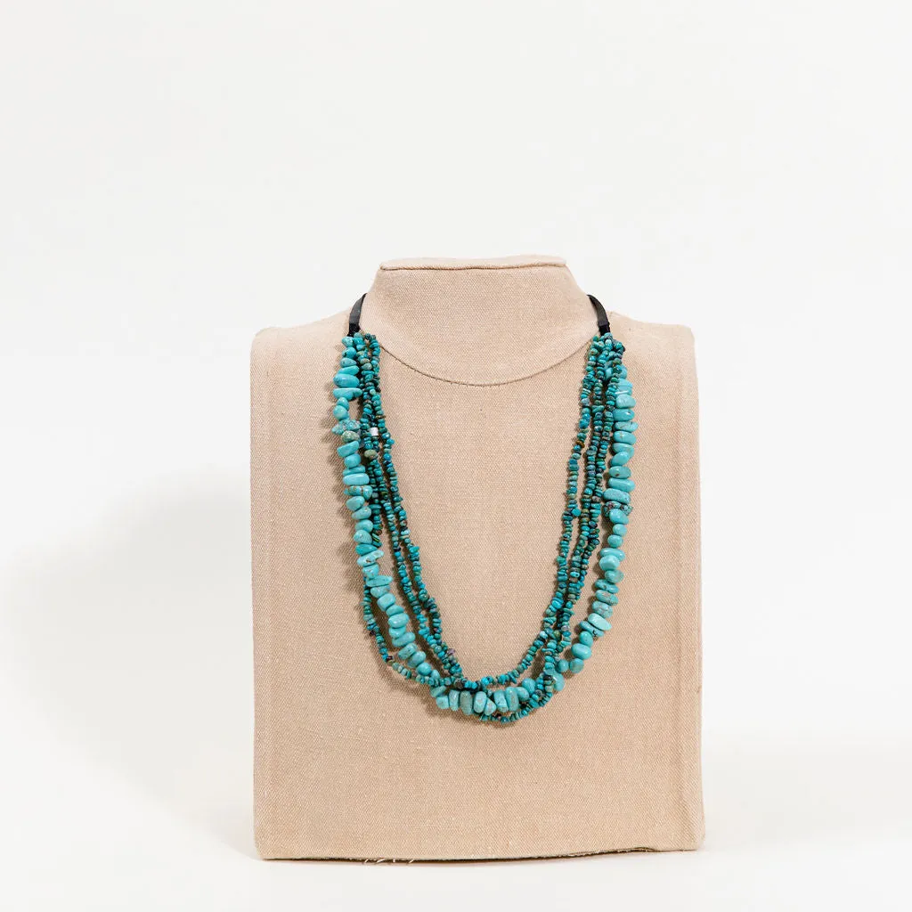 Multi-strand turquoise and leather necklace
