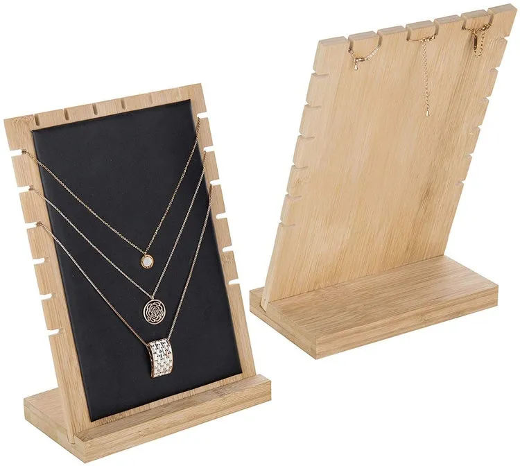 Natural Beige Wood Jewelry Display Board with Black Panel, Set of 2